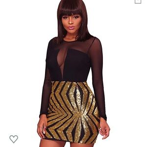 Sexy Sequined Sheer Mesh Bodycon Cocktail Dress